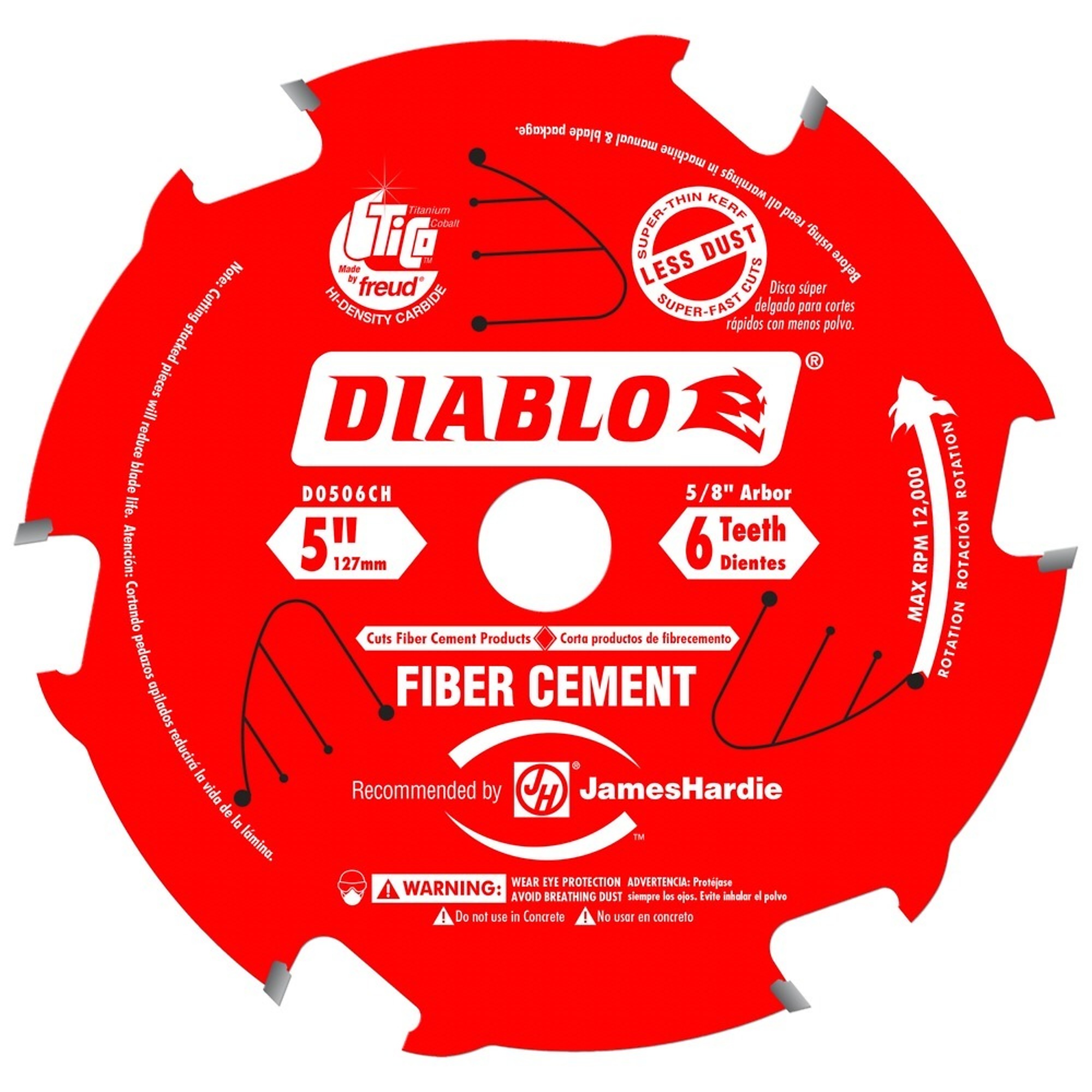 Diablo, 5in. x 6 Fiber Cement Blade, Blade Diameter 5 in, Teeth Per Inch 6 TPI, Included (qty.) 1, Model# D0506CH